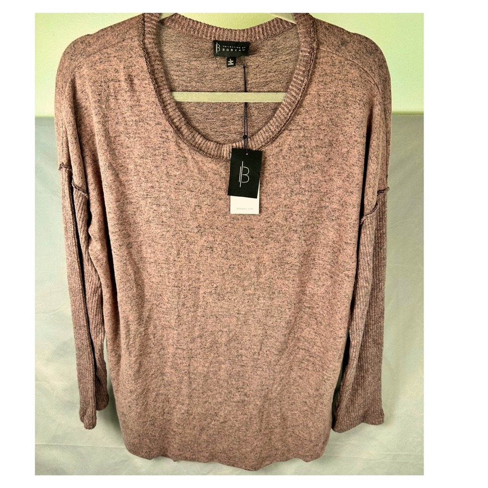 Bobeau Heather Mauve Marled Knit Basic Minimalist Pullover Cozy Soft Large